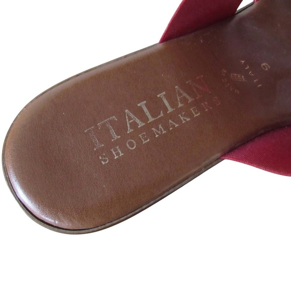 Italian Shoemakers Red Wedge Sandals Size 9 Slip On Stretch Summer Classic Italy - Picture 6 of 9